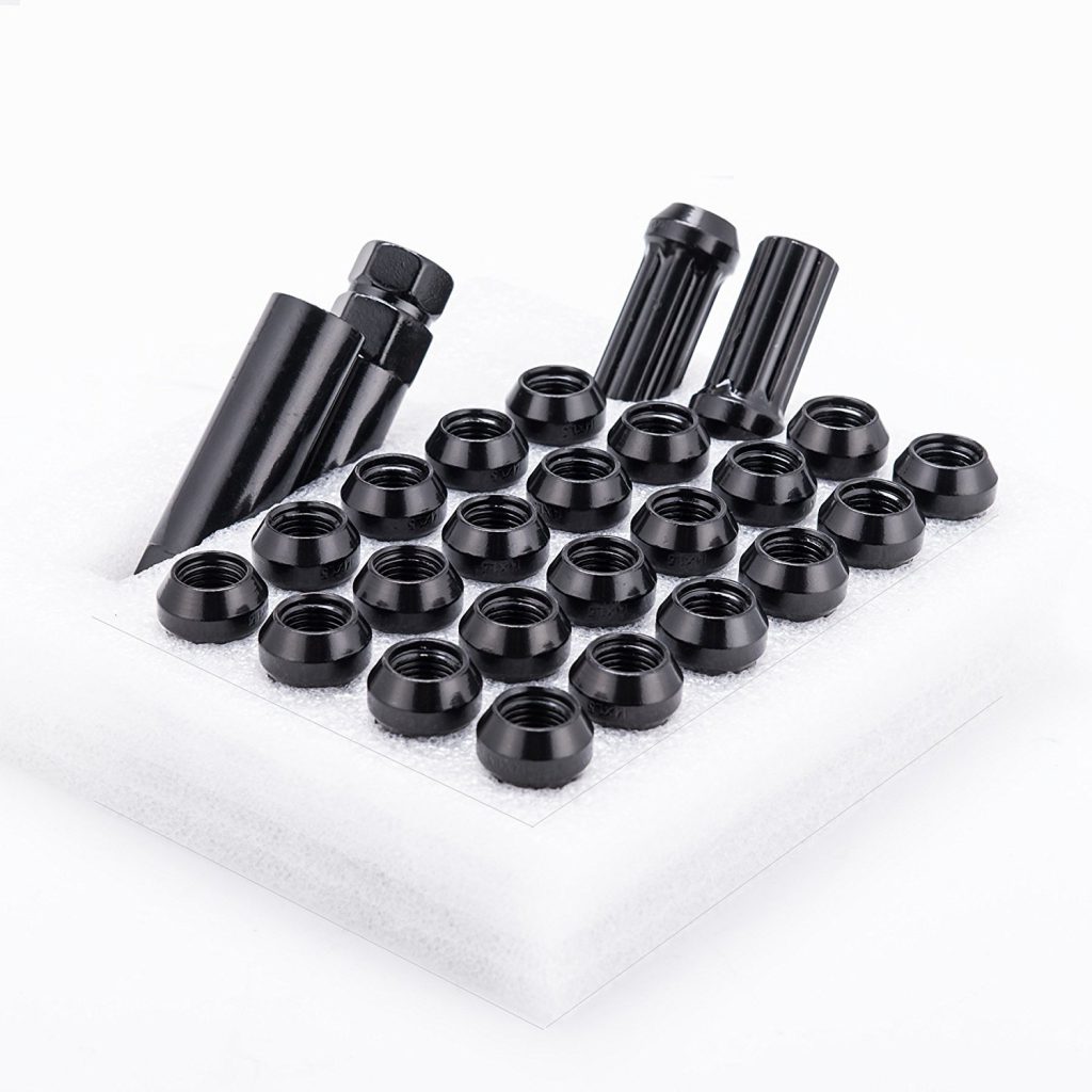 Orion Motor Tech 24 14x1.5 Acorn Spline Wheel Lug Nuts Black with 2 Keys - for Chevy GMC Ford Cadill